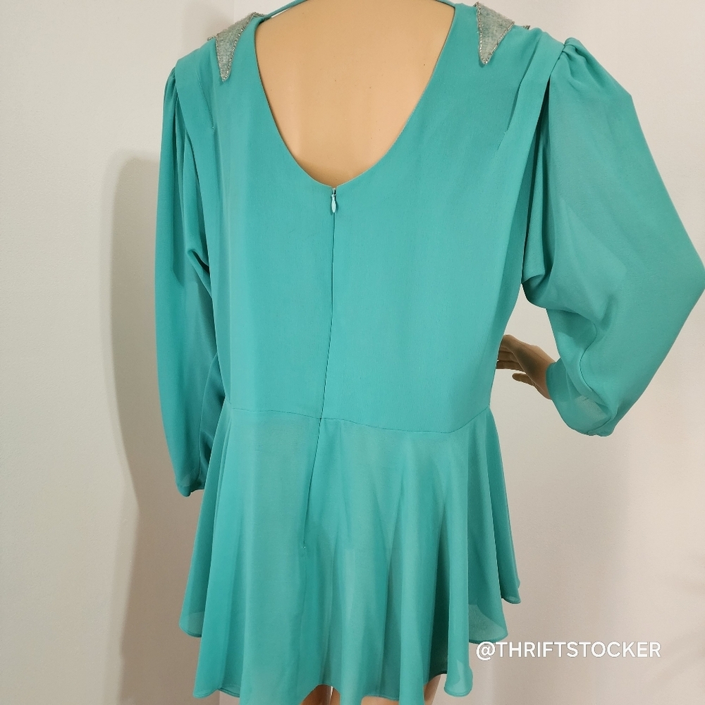 Elegant Teal Vintage Blouse with Silver Accents - Picture 5 of 8